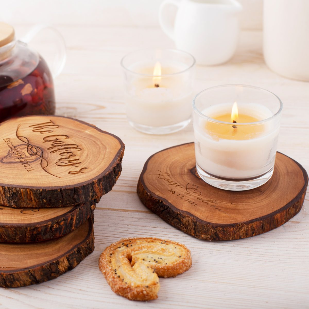 Personalized Wooden Engraved Round Coasters Set